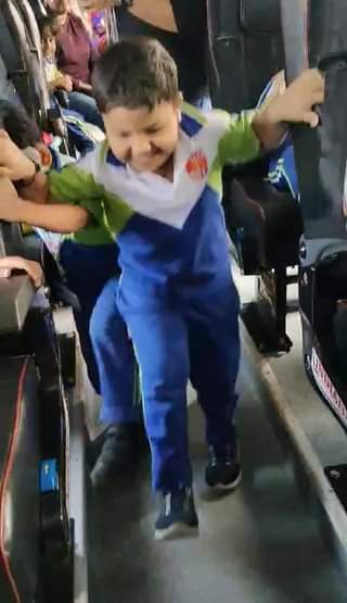 Kid’s are super excited and dancing they are on the way to xenos play zone….