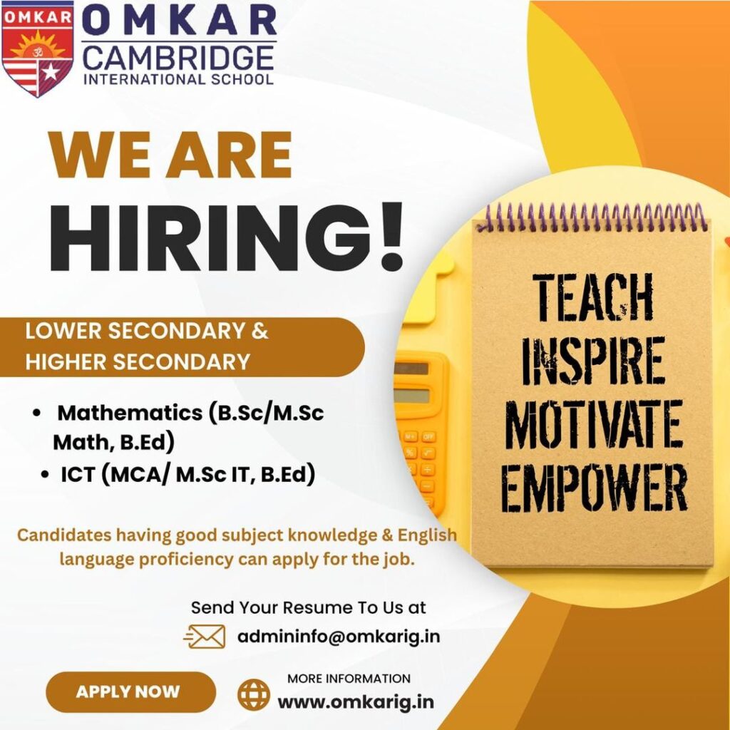 We are #hiring at Omkar Cambridge International School, Dombivli interested candidates can apply by sending resume at admininfo@omkarig.in